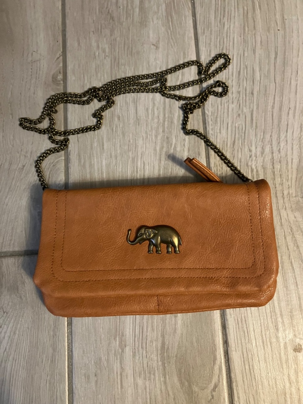 Francesca's Elephant Charm Faux Leather Crossbody Wallet Clutch Bag